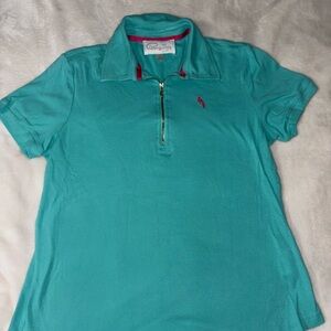 Pappagallo Turquoise Polo with Pink Trim